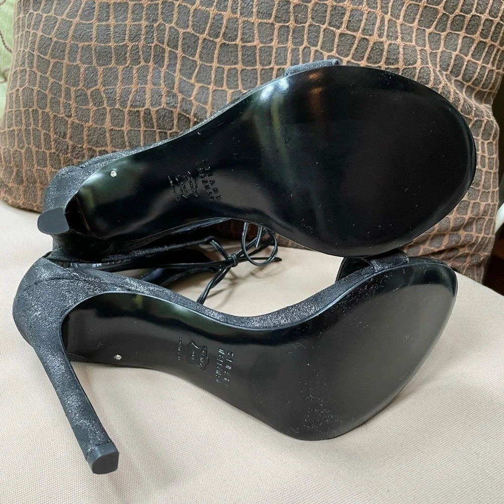 NEW Stuart Weitzman Tynela Ankle Tie Sandal in‎ Black Size 9.5